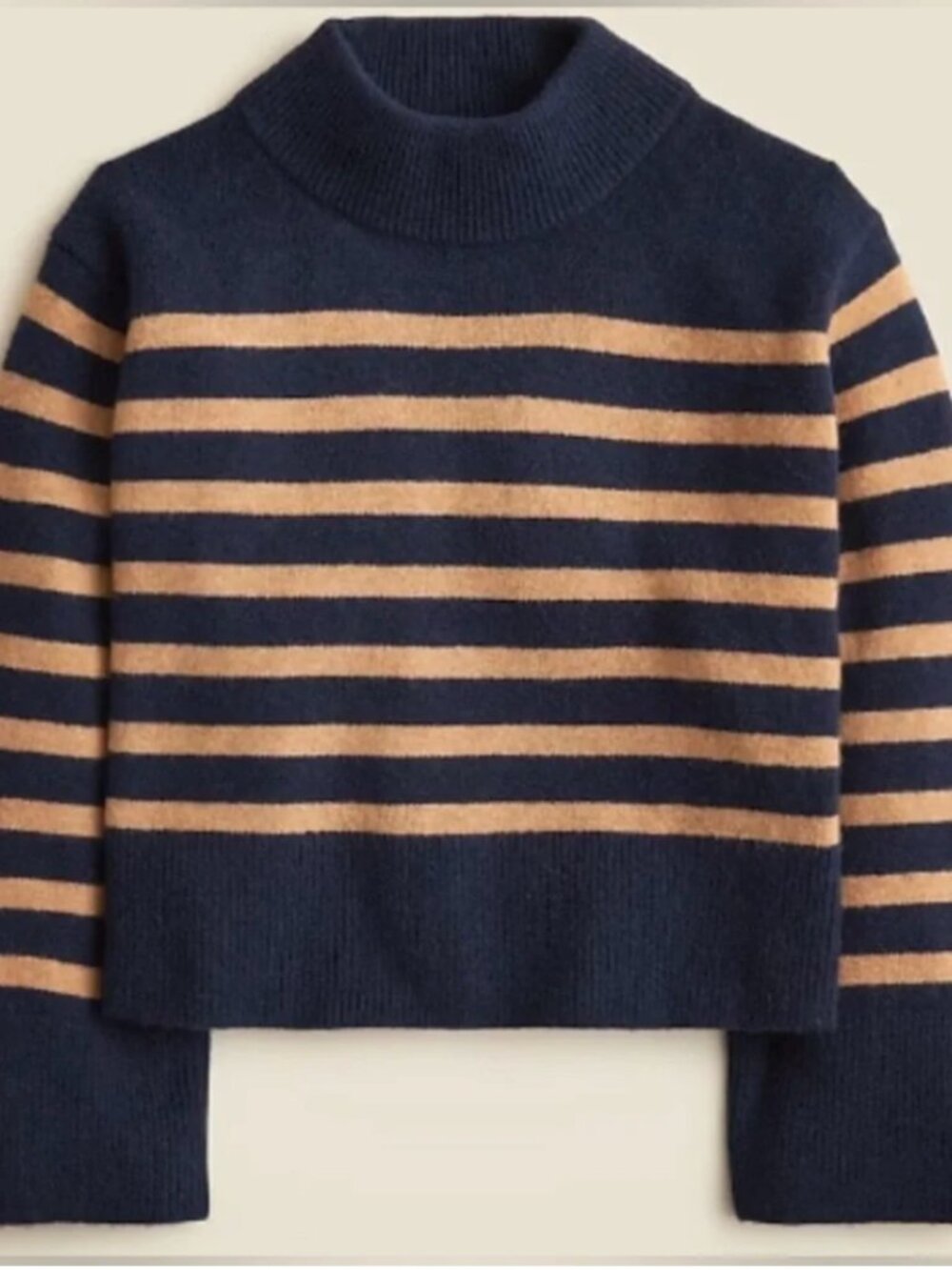 J.Crew XXL Navy Camel Striped Mock Neck Merino Wool Alpaca Sweater Oversized